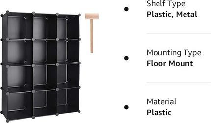 TUMUCUTE Cube Storage Organizer, 12-Cube DIY Plastic Closet Cabinet Modular Bookcase, Storage Shelves for Bedroom Living Room, Office, Black - LeafyLoom