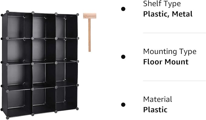 TUMUCUTE Cube Storage Organizer, 12-Cube DIY Plastic Closet Cabinet Modular Bookcase, Storage Shelves for Bedroom Living Room, Office, Black - LeafyLoom