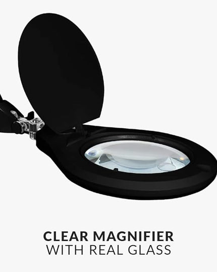 Neatfi Elite XL HD Bifocals Super LED Magnifying Lamp with Clamp, Glass Lens, 6500K, Glare-Free, Nonpolar Dimming (6 Inch Lens, Black) - LeafyLoom