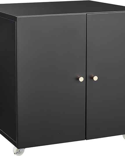 23.62" Metal Office Copier 2 Door and 360 ° Universal Wheel,Mobile Lateral Filing Cabinets w/Aluminum Alloy Handle,Rolling Printer Stand for Legal/Letter/A4,Black - LeafyLoom