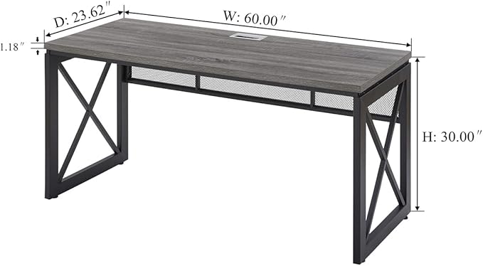 BON AUGURE Industrial Computer Desk, Rustic Wood Desk for Home Office, Sturdy Metal Writing Work Desk (60 Inch, Dark Grey Oak) - LeafyLoom
