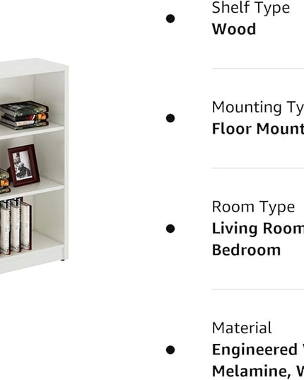 3 Shelf Wood Bookcase Freestanding Display Shelf Adjustable Layers Bookshelf for Home Office Library Small Narrow Space(White, 3-Layers,24.4W x 11.6D x 44.1H inch) - LeafyLoom