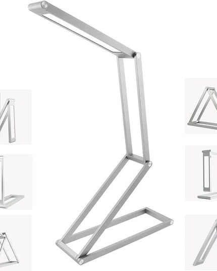 Foldable LED Desk Light, Slim Portable Rechargeable USB Table Light, Eye-Caring Aluminium Alloy Table Lamps,for Home, Reading, Studying, Work, Travel (Silver) - LeafyLoom