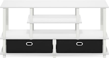 Furinno Jaya Large Lifestyle TV Stand, 55 Inch, White/White/Black - LeafyLoom