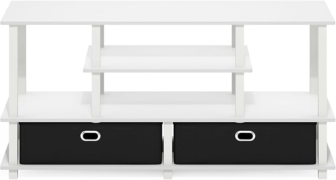 Furinno Jaya Large Lifestyle TV Stand, 55 Inch, White/White/Black - LeafyLoom