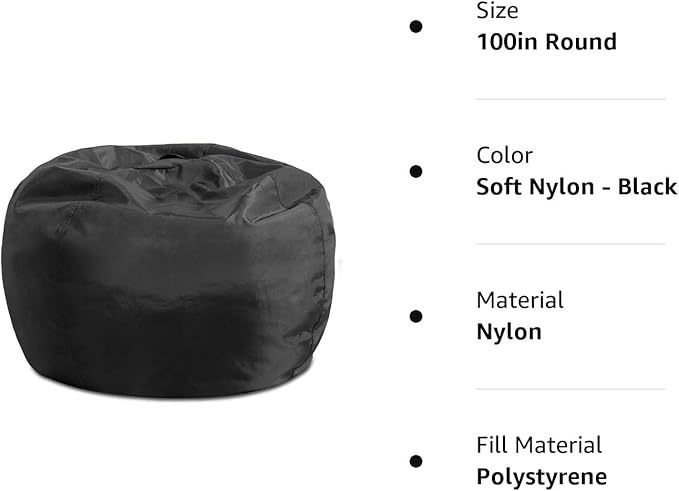 Posh Creations Structured Comfy Seat for Playrooms and Bedrooms, Large Bean Bag Chair, 100in Round Classic Bean Bag, Black - LeafyLoom
