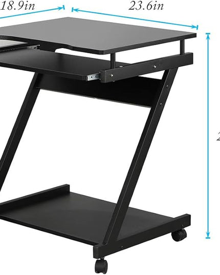 sogesfurniture Small Computer Desk on Wheels, Mobile Computer Desk Small Rolling Work Workstation with Printer Shelf and Keyboard Space Computer Workstation for Home and Office,Black - LeafyLoom