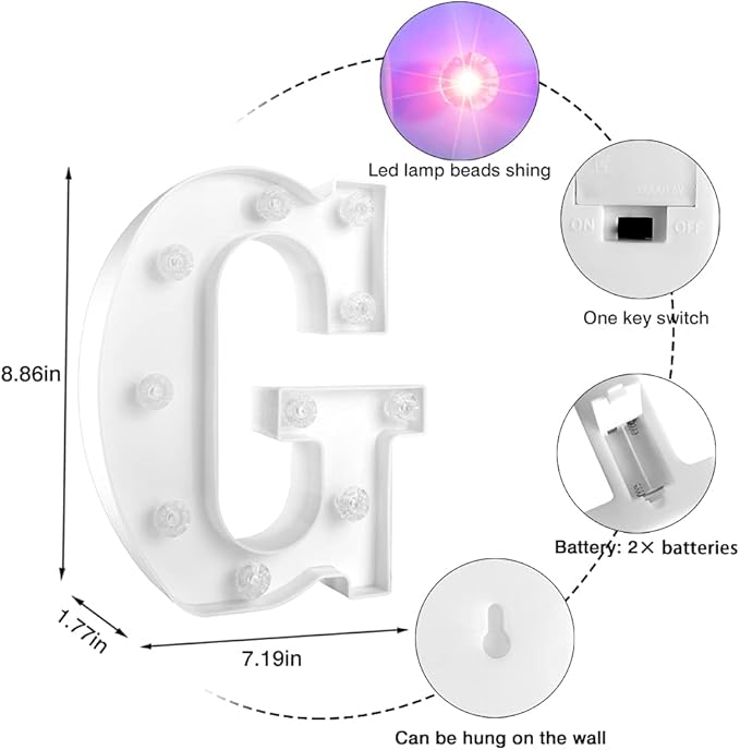 Glintee LED Letter Lights Sign Light Up Letters Sign for Night Light Wedding/Birthday Party Battery Powered Christmas Lamp Home Bar Decoration- (Colorful G) - LeafyLoom