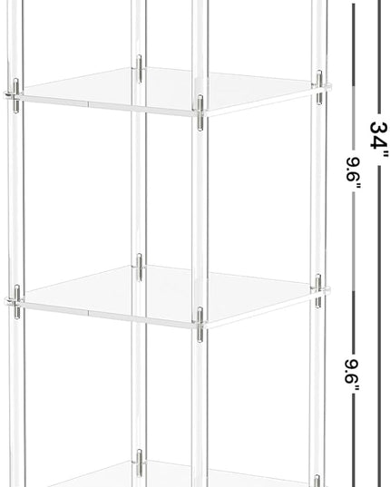 4 Tier Square Acrylic Bookshelf, Small Bookcase with Acrylic Fittings for Fixing to Wall, Corner Display Shelf for Living Room, Bedroom, Bathroom, Small Spaces, Clear, 11.6'' W x 34'' H - LeafyLoom
