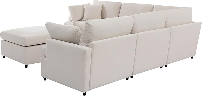 100.4" Modern Large U-Shape Modular Sectional Sofa with Removable Ottomans, Flexible Combination 6-Seater Upholstered Couch for Living Room Apartment Office, Beige, 100.4 Inch - LeafyLoom