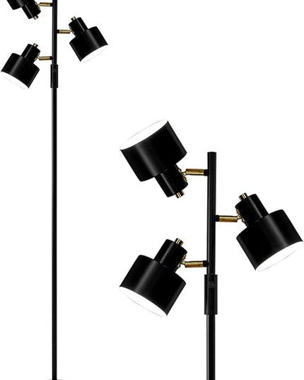 OYEARS Floor Lamp for Living Room Bright Lighting Tall Modern Industrial Vintage Standing Corner Lamps LED Metal Light Office Bedroom Study Gold Black White Matte Accent (3-Light, Black) - LeafyLoom