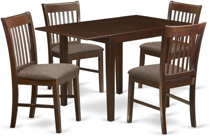 East West Furniture NDNO5-MAH-C Norden 5 Piece Kitchen Set for 4 Includes a Rectangle Table with Dropleaf and 4 Linen Fabric Dining Room Chairs, 30x48 Inch, Mahogany - LeafyLoom