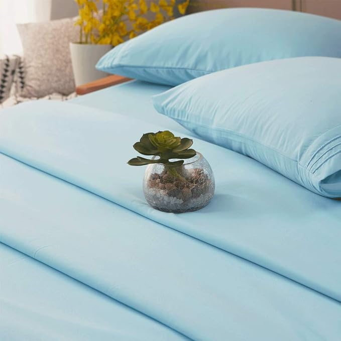SONORO KATE Bed Sheet Set Super Soft Microfiber 1800 Thread Count Luxury Egyptian Sheets 16-Inch Deep Pocket，Wrinkle -4 Piece (Spa Blue, California King) - LeafyLoom