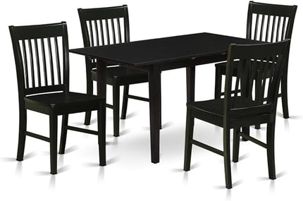 East West Furniture NOFK5-BLK-W 5 Piece Set for 4 Includes a Rectangle Kitchen Table with Butterfly Leaf and 4 Dining Room Chairs, 32x54 Inch - LeafyLoom