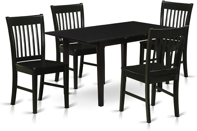 East West Furniture NOFK5-BLK-W 5 Piece Set for 4 Includes a Rectangle Kitchen Table with Butterfly Leaf and 4 Dining Room Chairs, 32x54 Inch - LeafyLoom