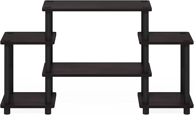 Furinno Turn-N-Tube No Tools Entertainment Center, Round, Square corner, Dark Walnut,11257DWN - LeafyLoom