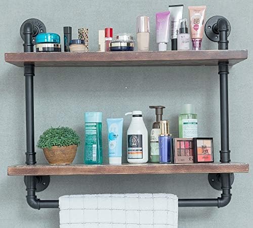 Industrial Retro Wall Mounted Iron Water Pipe Shelf/Bookcase/Shelving – Floating Shelves - Hung Bracket - DIY Storage Bookshelf – Wood Shelf - Towel Bar Hanging Storage Racks - LeafyLoom