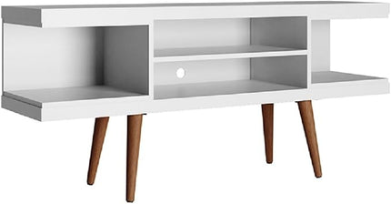 Manhattan Comfort Utopia 53.14" Freestanding Entertainment Center for Living Room, Mid Century Modern TV Stand with Shelves, Storage and Media Holes, Fits 50" Screens, 53.14 Inches, White - LeafyLoom