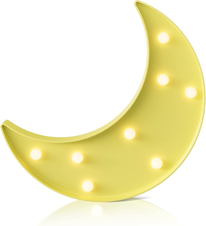 Yellow Moon Decor Bedroom, Battery Powered Moon Night Light for Kids, Kids Room Decor, Baby Room Decor, Nursery Wall Decor, Kids Night Lights for Bedroom, Toddler Night Lights - LeafyLoom