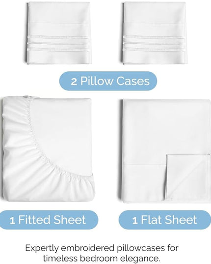 King Size 4 Piece Sheet Set - Comfy Breathable & Cooling Sheets - Hotel Luxury Bed Sheets for Women & Men - Deep Pockets, Easy-Fit, Extra Soft & Wrinkle Free Sheets - White Oeko-Tex Bed Sheet Set - LeafyLoom