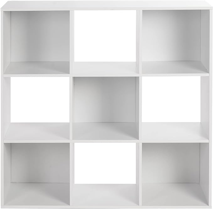 PACHIRA US Open Shelf Bookcase, 9 Cube White Storage Organizer Wood Display Shelf, Free Standing Cubby Bookcase Cabinet Divider Bookshelf Fits 11“ Storage Bin - LeafyLoom