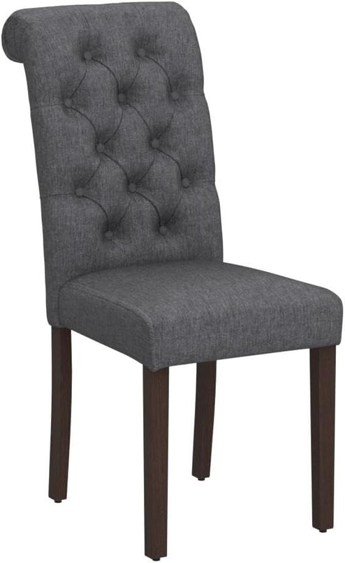 COLAMY Button Tufted Dining Chairs Set of 4, Parsons Upholstered Fabric Dining Room Chairs Kitchen Chairs with Wood Legs and Padded Seat, Dark Grey - LeafyLoom