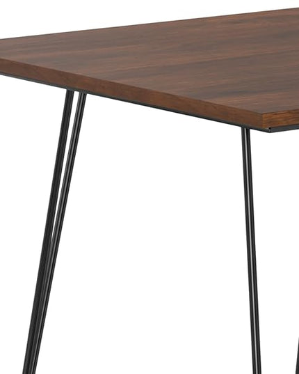 SIMPLIHOME Hunter Dining, Solid Wood Walnut Veneer Tabletop and Powder-Coated Iron Metal Legs in Black Industrial-Style Rectangular Kitchen Table for 4 to 6 People, 66 inches - LeafyLoom