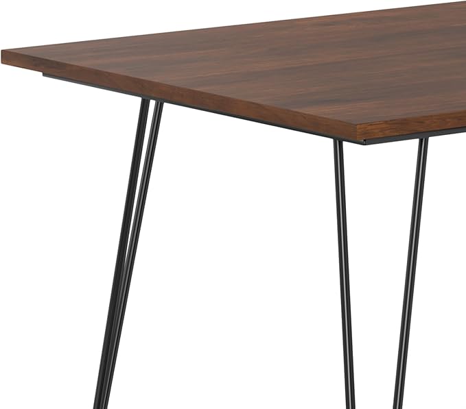 SIMPLIHOME Hunter Dining, Solid Wood Walnut Veneer Tabletop and Powder-Coated Iron Metal Legs in Black Industrial-Style Rectangular Kitchen Table for 4 to 6 People, 66 inches - LeafyLoom