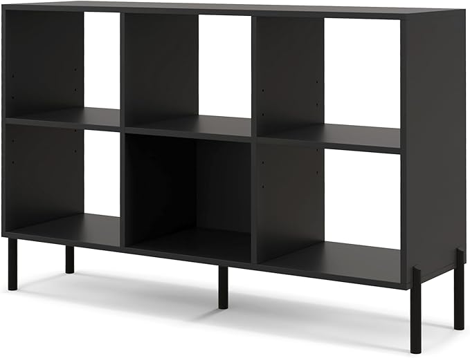 LOKO 6 Cube Bookcase, 3-Tier Floor Open Bookshelf with 5 Metal Legs, Cube Storage Organizer with Adjustable Shelves, Modern Display Shelving for Living Room, Study, Bedroom, Office (black) - LeafyLoom