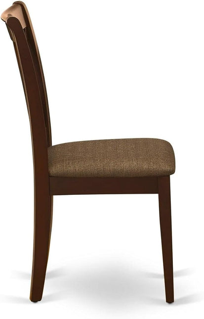 East West Furniture CLC-MAH-C Clarksville Dinette Chairs - Linen Fabric Upholstered Wood Chairs, Set of 2, Mahogany - LeafyLoom