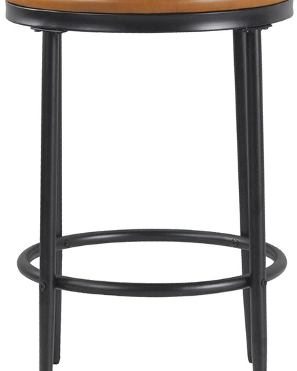 HomePop Upholstered Metal Barstool, Fabric Side Chairs for Dining Room, Kitchen and Living Room - Carmel Brown Faux Leather - LeafyLoom