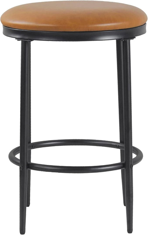 HomePop Upholstered Metal Barstool, Fabric Side Chairs for Dining Room, Kitchen and Living Room - Carmel Brown Faux Leather - LeafyLoom