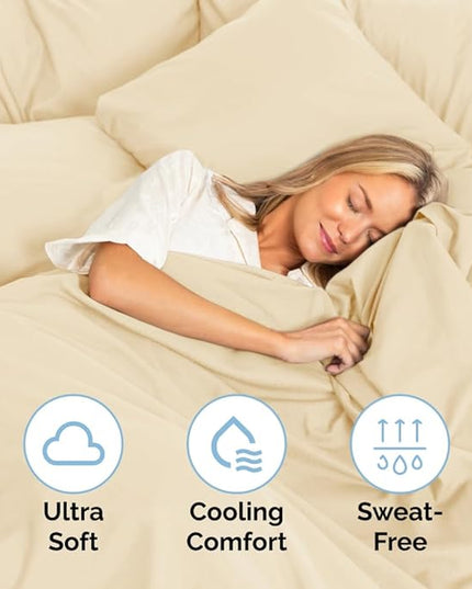 King Size 4 Piece Sheet Set - Comfy Breathable & Cooling Sheets - Hotel Luxury Bed Sheets for Women & Men - Deep Pockets, Easy-Fit, Extra Soft & Wrinkle Free Sheets - Off White Oeko-Tex Bed Sheet Set - LeafyLoom