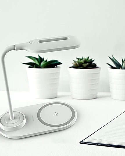 LED Desk Lamp with Wireless Charger, Eye-Protecting Table Lamps with Night Light, USB Charging Port, 3 Color Temperature Modes, Suitable for Home, Office Dimmable Desk Lamp, Bedroom - LeafyLoom