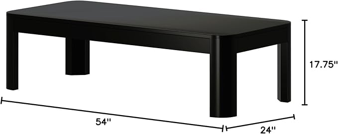 Plank+Beam Modern Rounded Coffee Table, 54 Inch, Solid Wood Contemporary Center Table for Living Room, Rectangle Tea Table, Black - LeafyLoom