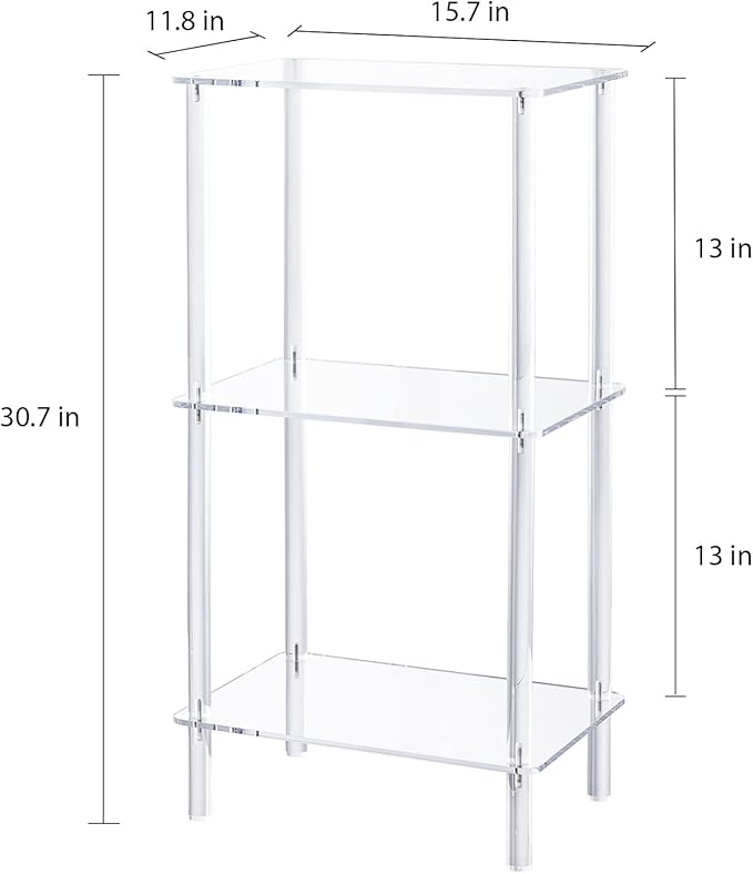 Acrylic Bookcase for Small Spaces, 3 Tier Clear Bookshelf for Bedroom, Bathroom, Living Room, Multipurpose Shelving Unit for Collectibles, Plants, Display, 15.7'' L x 11.8'' W x 30.7'' H - LeafyLoom
