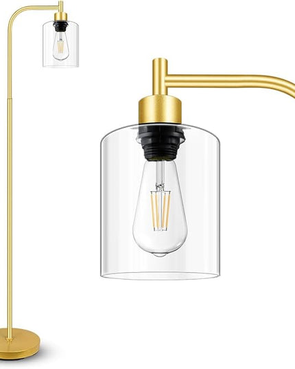 Gold Floor Lamp, Standing Lamp with Glass Lampshade, 6W LED Bulb Included, Modern Floor Lamp with Foot Switch, Industrial Floor Lamp, Bright LED Floor Lamp for Living Room and Bedroom, Office - LeafyLoom