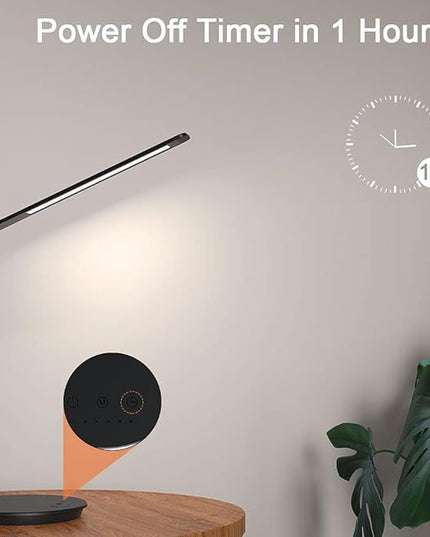 LED Desk Lamp with USB Charging Port, Touch Control Dimmable Office Lamp, 5 Color Modes 6 Brightness Levels Eye-Caring Table Lamp for Home Office Bedroom Reading Study, Black - LeafyLoom