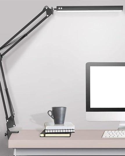 LED Desk Lamp,Adjustable Swing Arm Desk Lamp with Clamp,Dimmable Desk Light Eye-Care Table Light, Memory Function, 3 Color Modes, 10-Level Brightness Table Lamp for Home, Office, Study, Reading - LeafyLoom