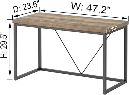 FOLUBAN Modern Home Office Desk, Rustic Wood and Metal Computer Desk, Industrial Study Writing Gaming Table Workstation, Vintage Laptop PC Desk, Oak 47 Inch - LeafyLoom