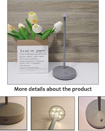 Cordless Table Lamps,Rechargeable Led Touch Bar Lamp,Portable Battery Operated Lamps,Brightness Dimmable Small Table Lamps,Minimalist Design,for Living Room/Restaurant/Couple Dinner/(Grey) - LeafyLoom