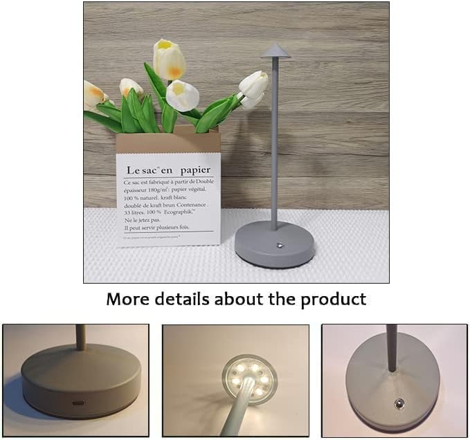 Cordless Table Lamps,Rechargeable Led Touch Bar Lamp,Portable Battery Operated Lamps,Brightness Dimmable Small Table Lamps,Minimalist Design,for Living Room/Restaurant/Couple Dinner/(Grey) - LeafyLoom