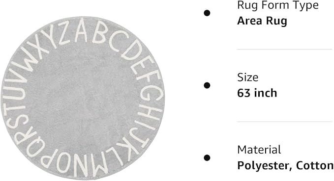 Topotdor Round Kids Play Rug Alphabet Nursery Area Rug Extra Large Soft Crawling Play Mat for Children Toddlers Bedroom (63 inch, Grey) - LeafyLoom