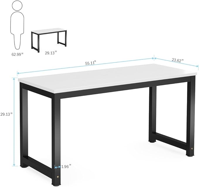 Tribesigns Computer Desk, 55 inch Large Office Desk Computer Table Study Writing Desk for Home Office, White + Black Leg - LeafyLoom