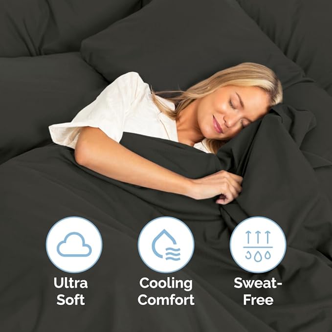 Split King Size 5 Piece Sheet Set - Comfy Breathable & Cooling Sheets - Hotel Luxury Bed Sheets for Women & Men - Deep Pockets, Easy-Fit, Soft & Wrinkle Free Sheets - Charcoal Oeko-Tex Bed Sheet Set - LeafyLoom