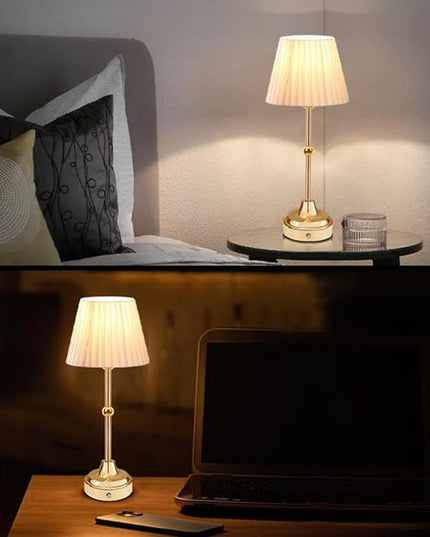 Cordless Metal Table Lamp,Touch Sensor Control Portable LED Table Lamp,3-Levels Brightness Rechargeable Bedside Lamp,Night Light for Kids Nursery,Dining Room Lamp (Gold) - LeafyLoom