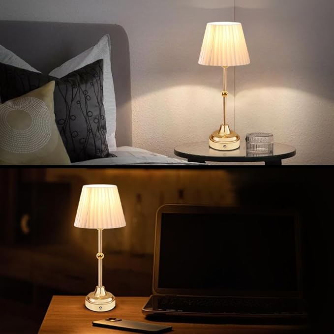 Cordless Metal Table Lamp,Touch Sensor Control Portable LED Table Lamp,3-Levels Brightness Rechargeable Bedside Lamp,Night Light for Kids Nursery,Dining Room Lamp (Gold) - LeafyLoom