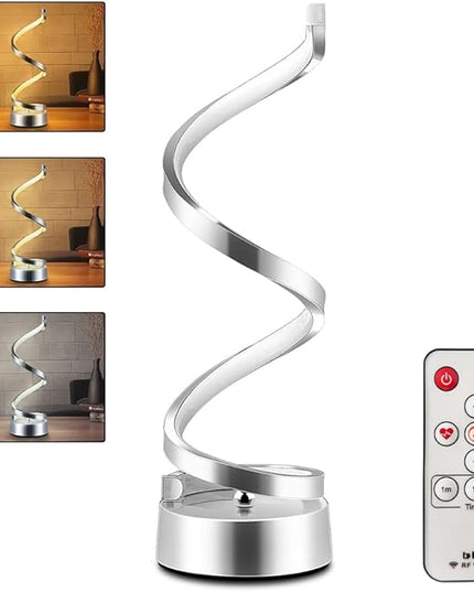 ELINKUME Spiral LED Table Lamp with Remote Control, Three Color Dimmable Bedside Lamp with Timer, 2 Lighting Modes, Modern Minimalist Design Desk Lamp,Suitable for Living Room,Bedroom and Desk(Silver) - LeafyLoom