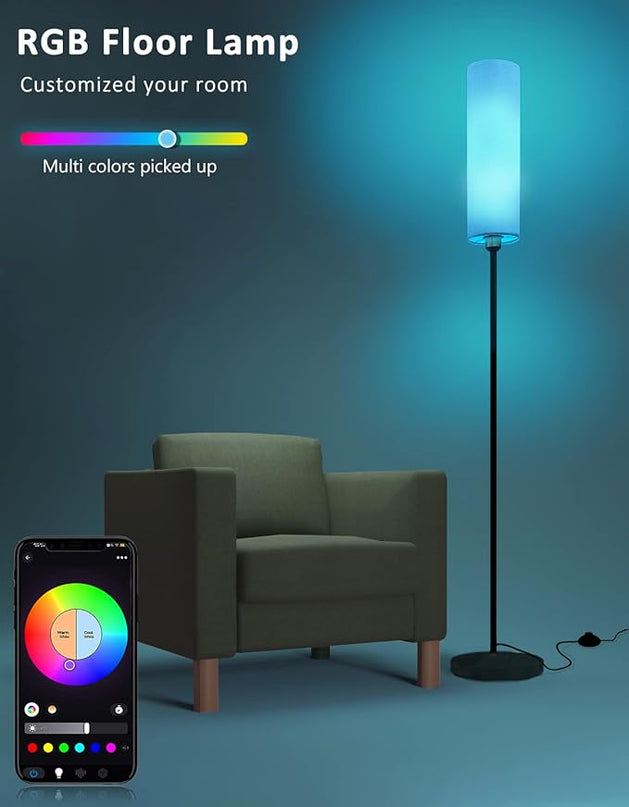 Smart Floor Lamp Works with Alexa & Google Home, Color Changing Stepless Dimmable for Living Room, Modern Standing WiFi Lamps with Remote, Minimalist Pole Lamp Tall Lights for Bedroom, Office-Black - LeafyLoom