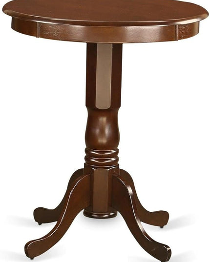 East West Furniture EDVN5-MAH-C Eden 5 Piece Counter Height Dining Set Includes a Round Wooden Table with Pedestal and 4 Linen Fabric Upholstered Chairs, 30x30 Inch - LeafyLoom